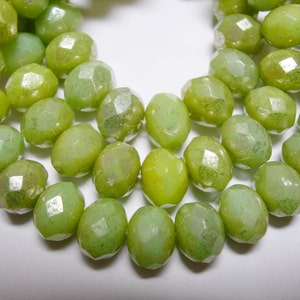 25 beads - 8x6mm Honeydew Silver Wash Czech Fire polished Rondelle beads