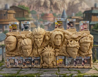 Supporto da parete Bitty Pop Naruto Hokage Konoha | Diorama stampato in 3D | 14 slot per Bitty Pop | Decorazione da collezione anime