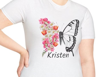 Personalized Butterfly Birth Flower T-Shirt: Soft Cotton Floral Graphic Tee