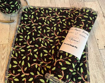 Handmade Christmas Flannel Reusable Cloths, Reusable Non-Paper Towels (Set of 6)