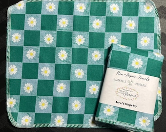 Reusable Non-Paper Towels: Eco-Friendly Washable Cotton Flannel Cloths - Set of 6, Floral & Plant Prints