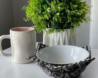 Everyday Print Cotton Bowl Cozy, Microwave Safe Bowl Potholder, Reversible Soup Holder