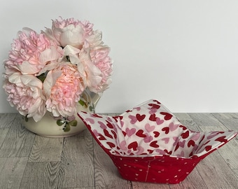 Valentine's Cotton Bowl Cozy, Microwave Safe Bowl Potholder, Reversible Soup Holder