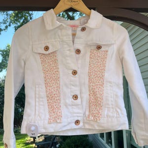 Upthrifted Kids Denim Jacket, Upcycled Handmade Clothing, Unique One of a Kind, Sustainable Kids Fashion, Pink Jean Jacket, Ecofriendly kids