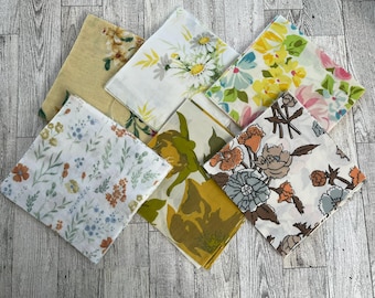 Vintage Linen Fabric Squares: Floral Charm Pack, 60 Pcs
