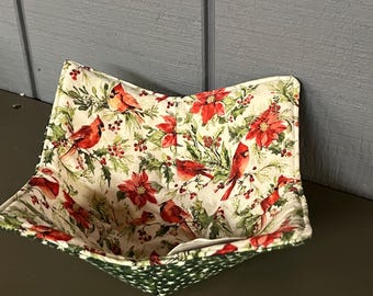 Reversible Christmas Winter Bowl Cozy: Microwave-Safe Cotton Bowl Holder