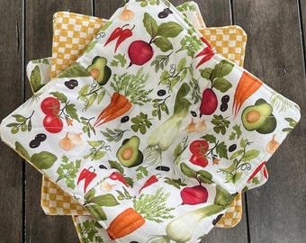 Fruit & Veggie Print Bowl Cozy: Reversible Microwave Safe Potholder