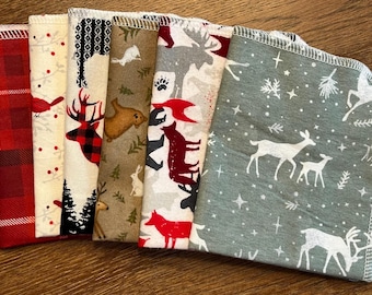 Handmade Winter Cloth Non-Paper Towels, Set of 6, Reusable Cotton Flannel