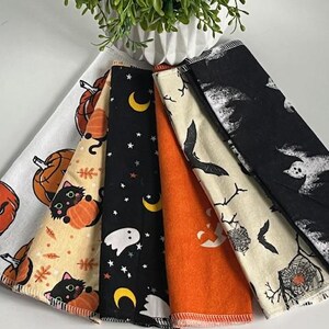 Handmade Halloween Flannel Cloths: Reusable Cotton Non-Paper Towels - Set of 6