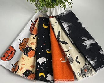 Handmade Halloween Flannel Cloths: Reusable Cotton Non-Paper Towels - Set of 6