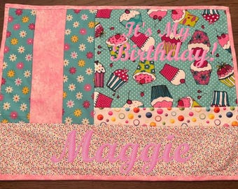 Personalized Birthday Placemat, Handmade Cotton Embroidered Gift
