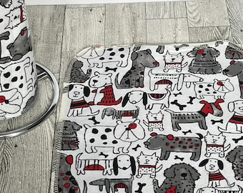 Handmade Reusable Cotton Flannel Non-Paper Towels - Dog Prints Set of 6 for Dog Lovers