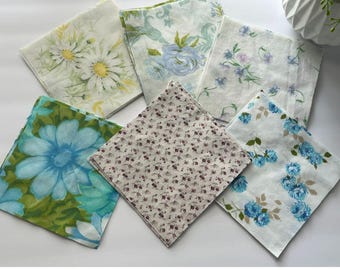 Vintage Linen Fabric Squares: Upcycled Floral Charm Pack, 60 Pieces