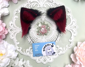 Black & Red Wine Vampire Cat Ears: Faux Fur Neko Cosplay, Halloween, furry convention