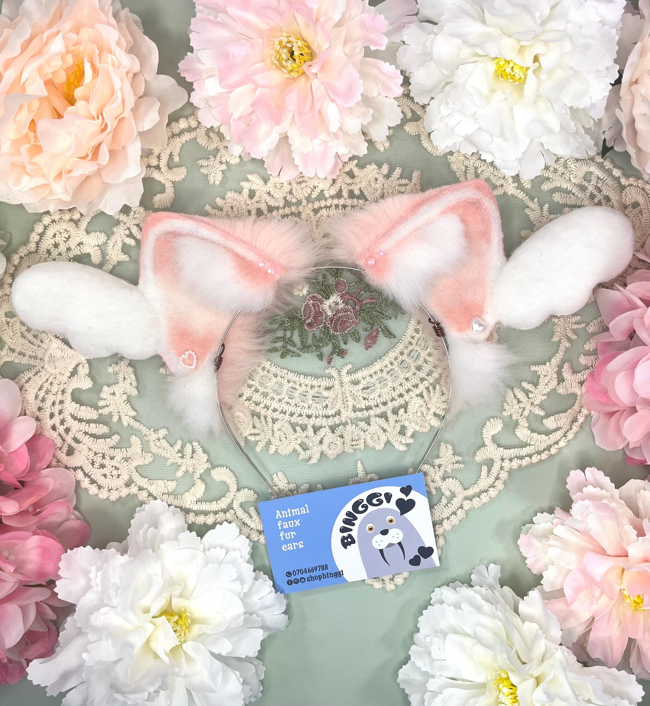 Angel cat ears, faux fur ears for cosplay Halloween and furry conventions
