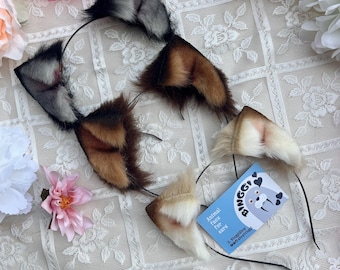 Natural Color Micro Cat Ears: Faux Fur Neko Cosplay Headband, Furry Convention, Halloween Costume