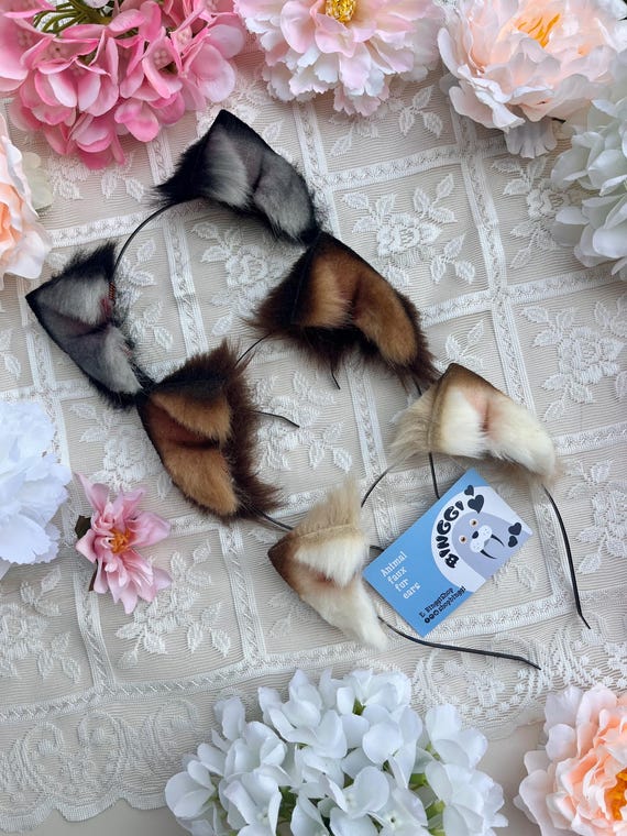 Natural Color Micro Cat Ears: Faux Fur Neko Cosplay Headband, Furry Convention, Halloween Costume