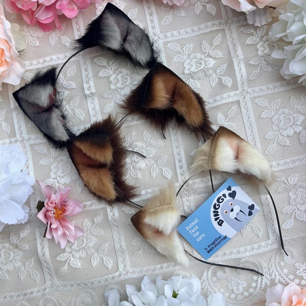 Natural Color Micro Cat Ears: Faux Fur Neko Cosplay Headband, Furry Convention, Halloween Costume