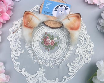 Orejas de gato siamés con punta de llama: orejas de neko de piel sintética para cosplay, Halloween, convención furry