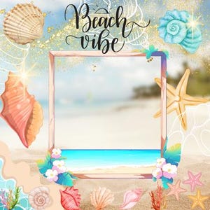 Beach Vibes Summer Ocean Vacation Hawaii Seashell Tropical Scrapbook 12x12 Digital Download Only PNG File