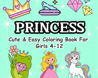Princess Coloring Book: Unicorns, Castles, Crowns (Instant PDF)