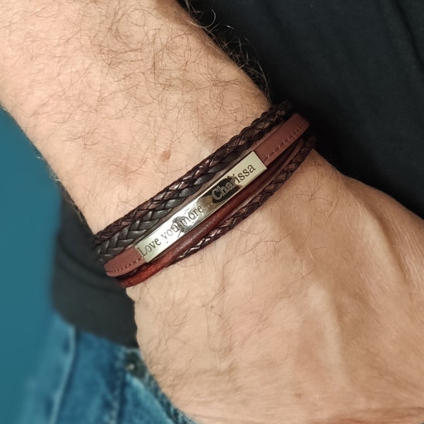 Herrenarmband - Personalisiertes Lederarmband - Graviertes Armband - Namensarmband - Partnerarmband - Geschenk zum Vatertag