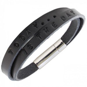 Leather Bracelet with Engraved name or text, handmade and personalized. Gift with engraving for men, Gift for Men Black