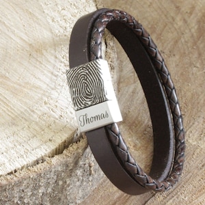 Lederarmband mit Fingerabdruck, Gedenkarmband, Erinnerungsarmband mit Fingerabdruck-Gravur, persönliches Fingerabdruck-Armband