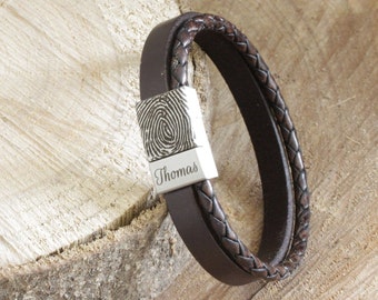 Leather Bracelet with Fingerprint, Memorial Bracelet, Remembrance Bracelet with Fingerprint Engraving, Personal Fingerprint Bracelet