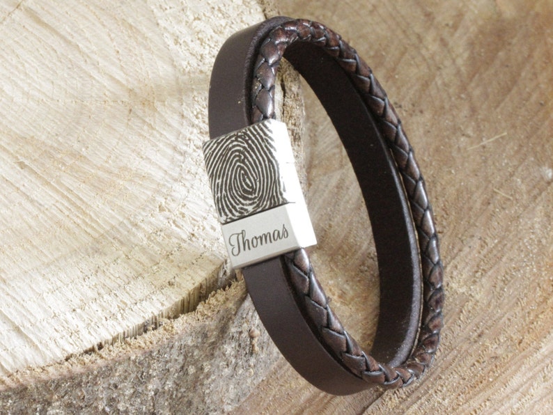 Leather Bracelet With Fingerprint Memorial Bracelet Etsy