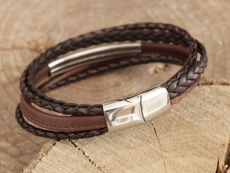 Leren armband voor heren. Leren mannen armband met naam datum | Etsy