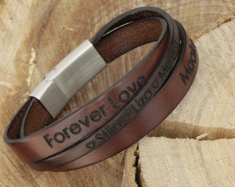 Leren Armband met Eigen Tekst, Gepersonaliseerde Armband, Armband met Gravure, Cadeau voor Mannen, Handgemaakt Cadeau voor Man