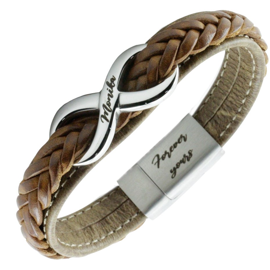 Jovivi Bracciale da uomo in pelle con simbolo infinito, regolabile, adatto per uomini e donne, idea regalo, Eine Grösse, poliuretano, Nessuna pietra preziosa