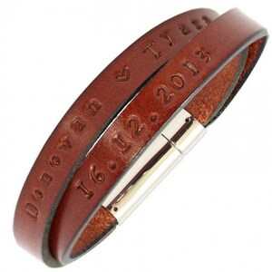 Leather Bracelet with Engraved name or text, handmade and personalized. Gift with engraving for men, Gift for Men Brown