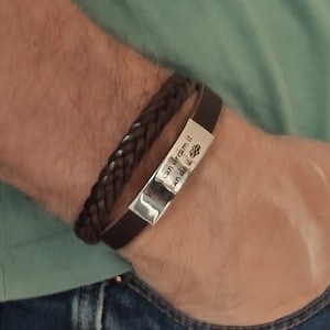 Leather Bracelet ID plate- Leather Bracelets for Men - Personalized Bracelets