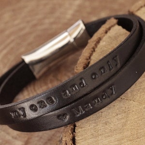 Leather Bracelet with Engraved name or text, handmade and personalized. Gift with engraving for men, Gift for Men image 3