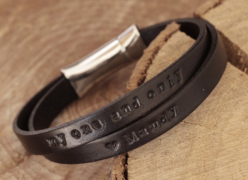 Leather Bracelet with Engraved name or text, handmade and personalized. Gift with engraving for men, Gift for Men image 3