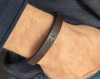 Lederarmband mit Namen oder Text - Lederarmbänder für Männer oder Frauen - Gravierte Lederarmbänder - Personalisierte Armbänder