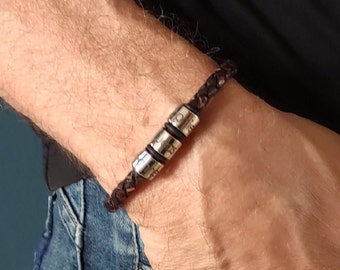 Leren Armband met Gepersonaliseerde Ringen, Nieuwe Papa Cadeau, Cadeau voor Papa, Persoonlijk Handgemaakt Cadeau