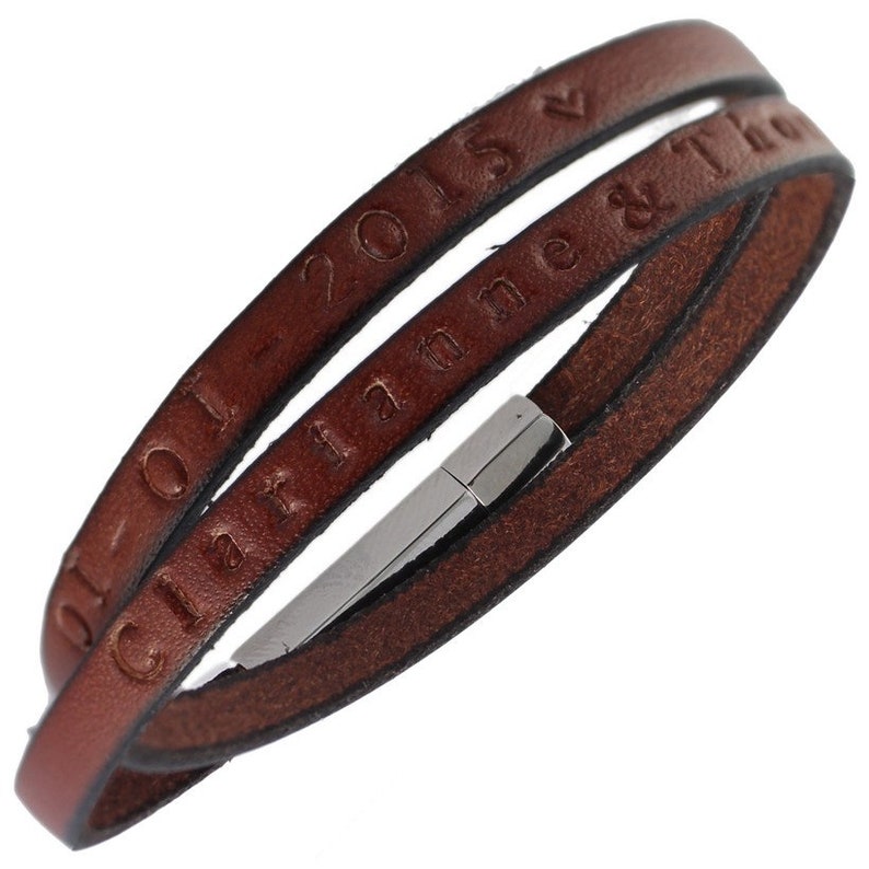 Leather Bracelet,name or text Personalized Leather wrapbracelet, Engraved Leather Bracelet, Men's Bracelet, Custom Leather Bracelet Brown
