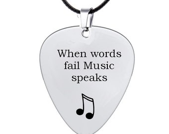 Gepersonaliseerde mannen ketting aanpassen Gitaar Pick Plectrum Necklace Gepersonaliseerde Hanger Muziek Cadeau met Quote