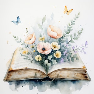 Clipart de livre ouvert féérique, Image de livre de contes magique et fantastique, clipart aquarelle images pour amoureux des livres