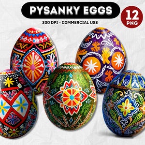 œuf de Pâques ukrainien clipart, Pysanky de Pâques, œufs de Pâques PNG, ornements de Pâques PNG, décor de pâques digital en téléchargement