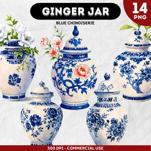 Chinoiserie pot à gingembre bleu PNG, papeterie pot à gingembre, clipart vase, art journal créatif, téléchargement instantané