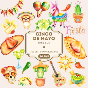 Cinco de Mayo Clipart-Paket in PNG, Mexikanisches Festival png, Sombrero-Hut png, Mexiko-Design png, digitale Kunst, kommerzielle Nutzung