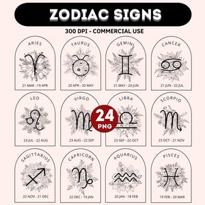 Signes astrologiques avec fleurs de naissance en PNG, clipart horoscope fleuri, signes du zodiac, clipart horoscope, journal du zodiaque