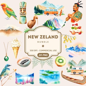 Lot de clipart Nouvelle-Zelande en PNG, culture polynésienne, clipart oiseau kiwi, illustrations maories, art vectoriel numérique