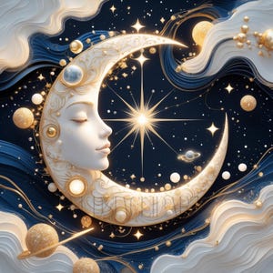Clipart mystique lune magique, images de lune vivante, Art numérique design de lune PNG, Images de lune mystique, illustration de la lune