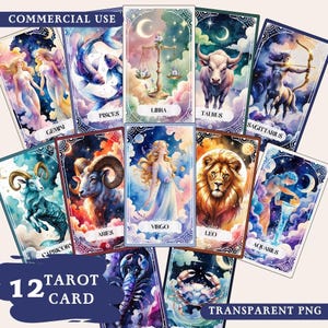 Carte de tarot du zodiaque astrologie, clipart horoscope mystique, carte de tarot céleste PNG, art esoteric, imprimables sorcellerie