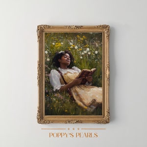 Serene Days | Woman Reading in Meadow | Oil Painting | Print Art
